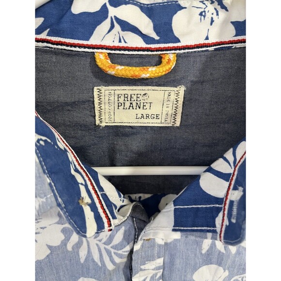 Free Planet Men's Casual Tropical Button Down Shirt Blue White Size Large - Picture 3 of 4